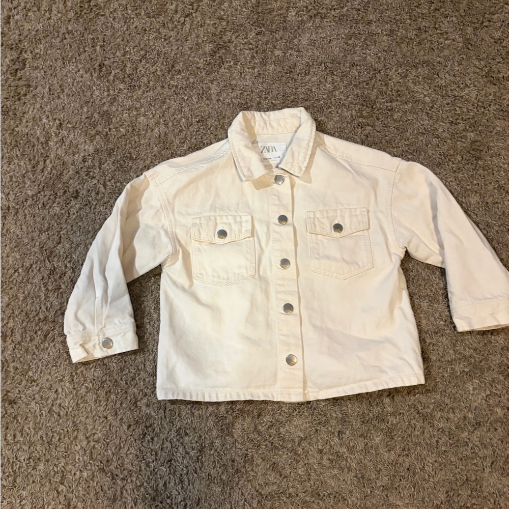 Zara Unisex Kids Cream Preppy Denim Jacket Size 4-5 - Picture 1 of 4